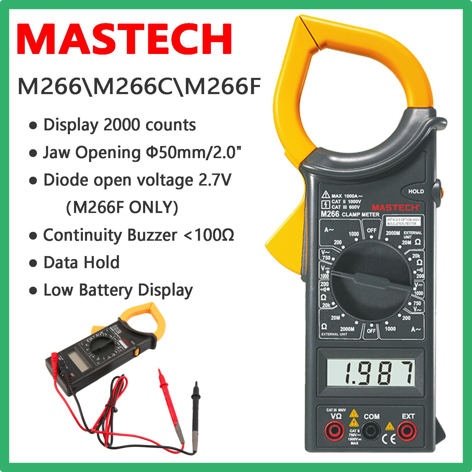 MASTECH M266 Series Digital Handheld AC Clamp Meters Clamp On Meter AC Current