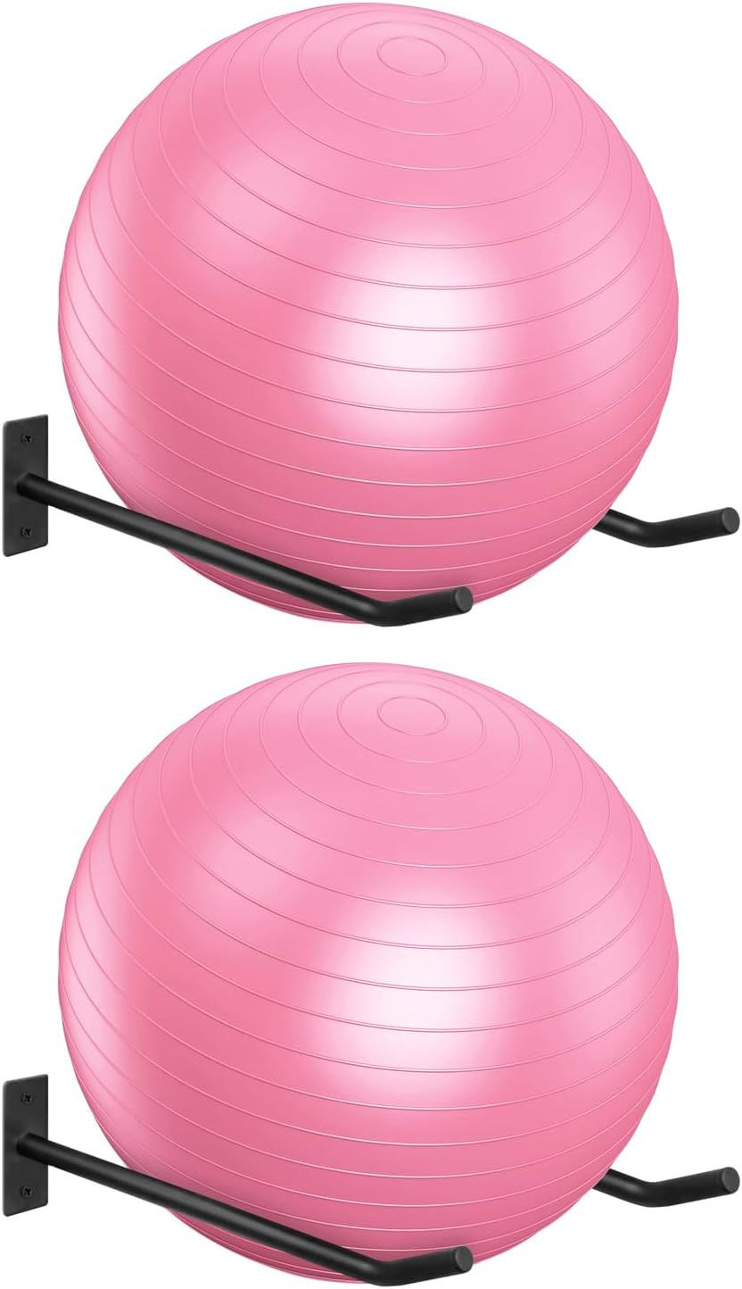 Metal Exercise Ball Holder Wall Mount(Set of 2),Black Yoga Ball Stand Holder,Sta
