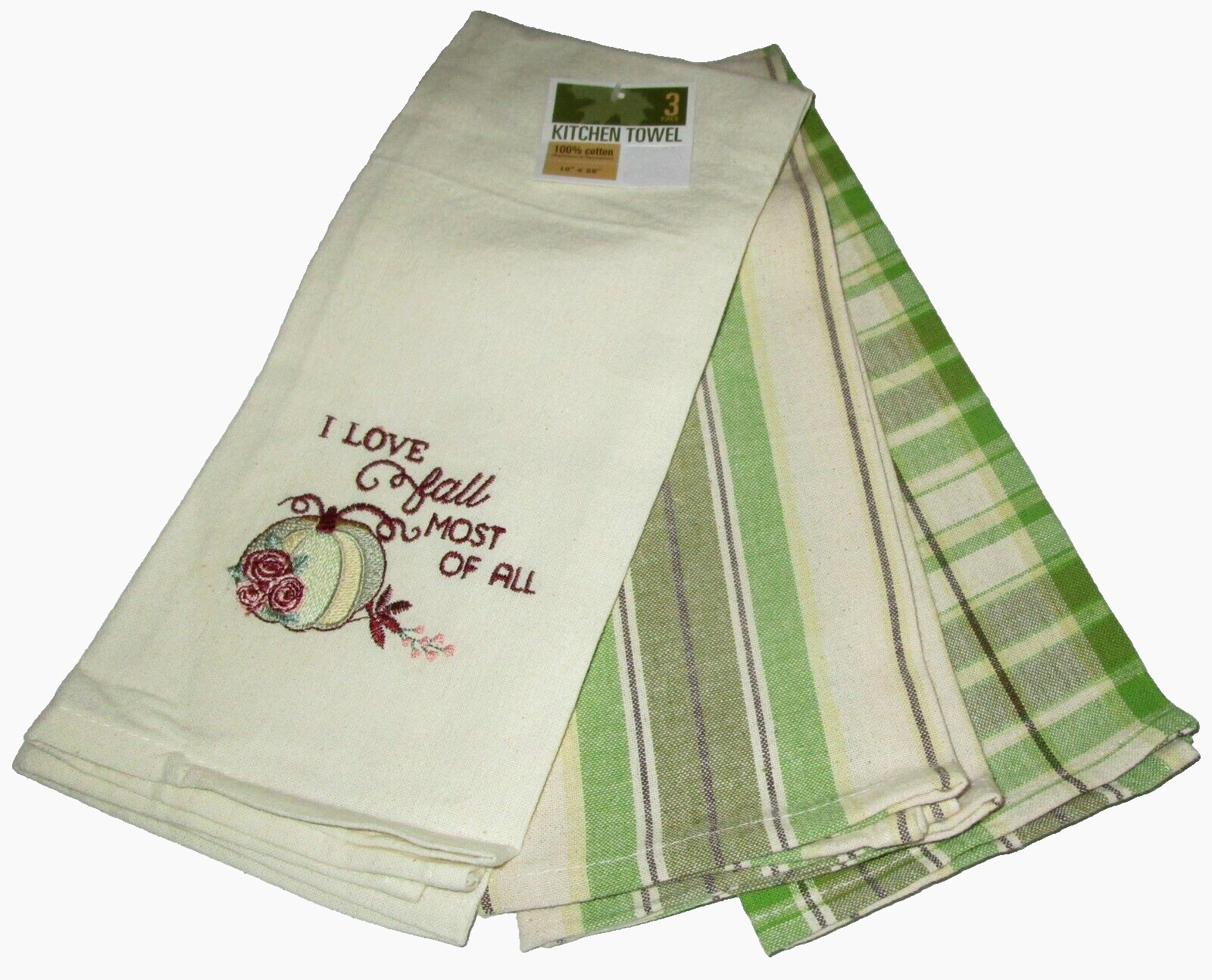 FALL KITCHEN TOWELS ~ 16"x 26"~I LOVE FALL MOST OF ALL/STRIPES/PLAID ~ 3 Designs
