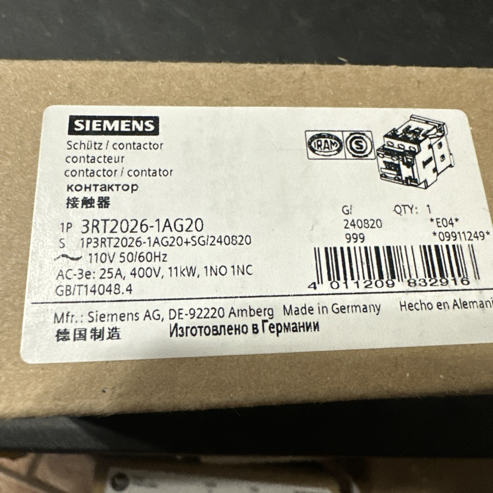 3RT2026-1AG20 1PC Brand New Siemens 3RT20261AG20  Fast delivery