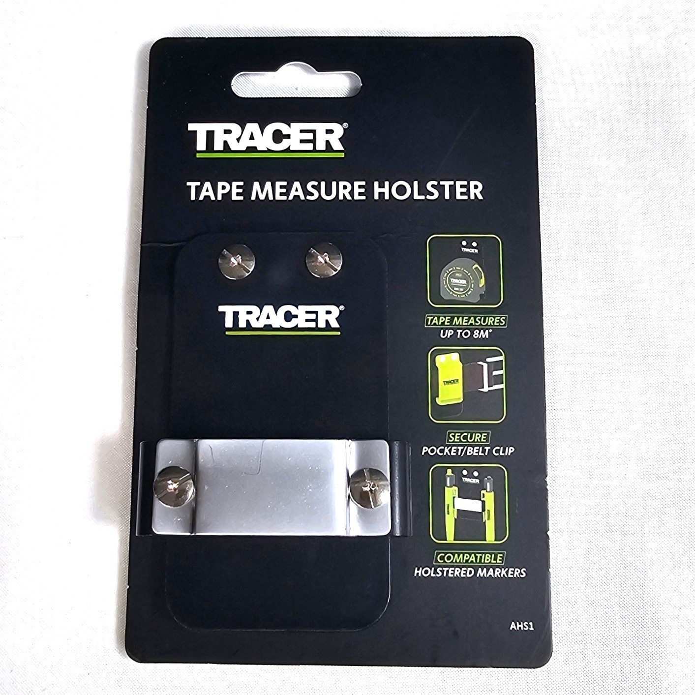 Tracer AHS1 Tape Measure Holster Belt Clip Professional Tool Green NIP AHS1