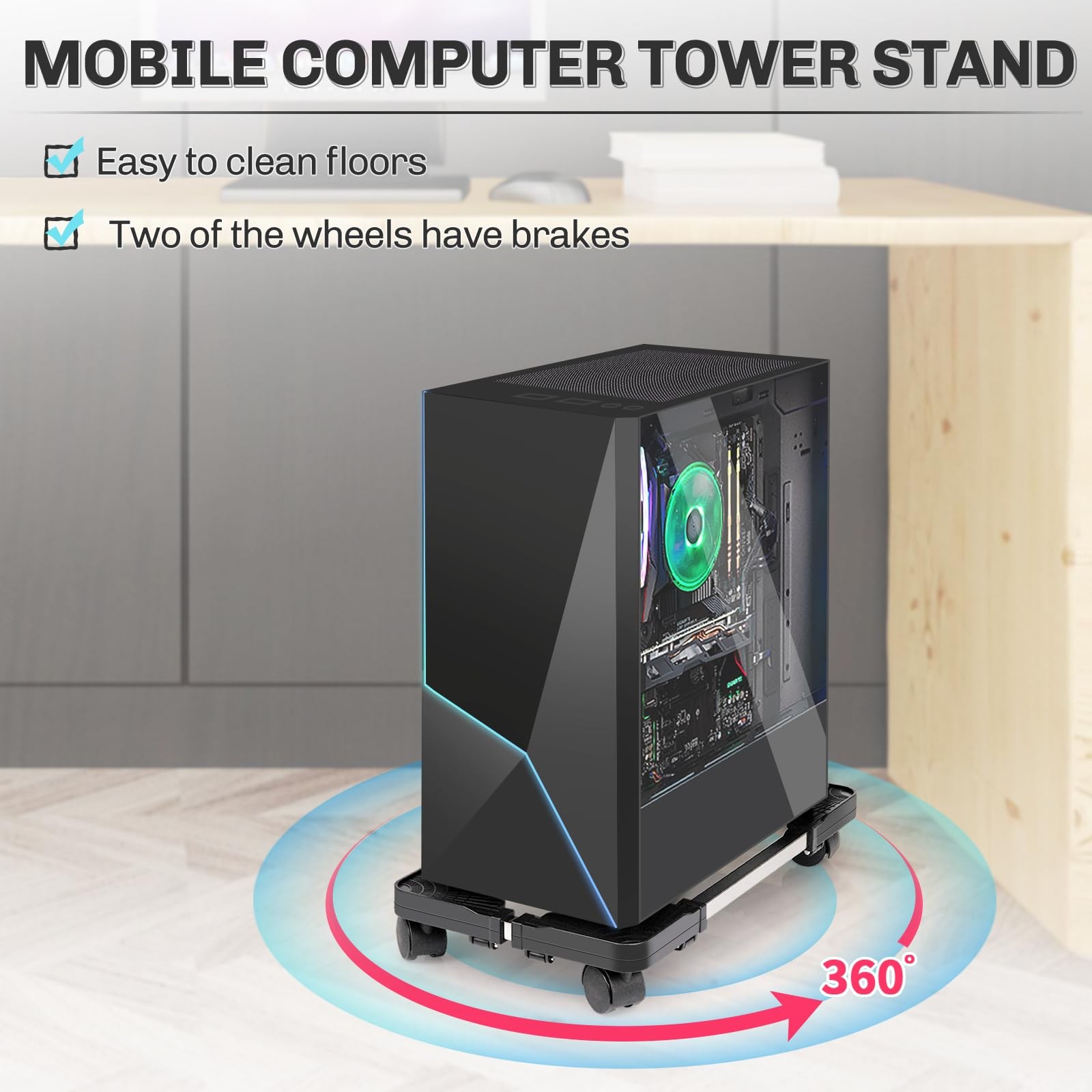 Liitrton Mobile CPU Stand Adjustable Computer Tower Fits Most PC Black