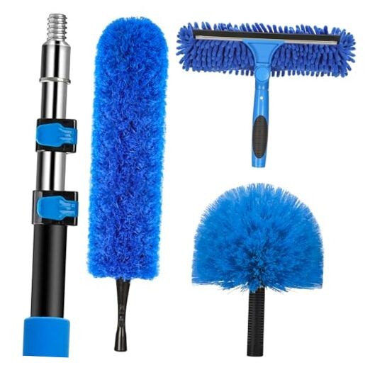 20 Feet High Reach Duster Kit with 5-12 Ft Extension Pole, Cobweb Duster with