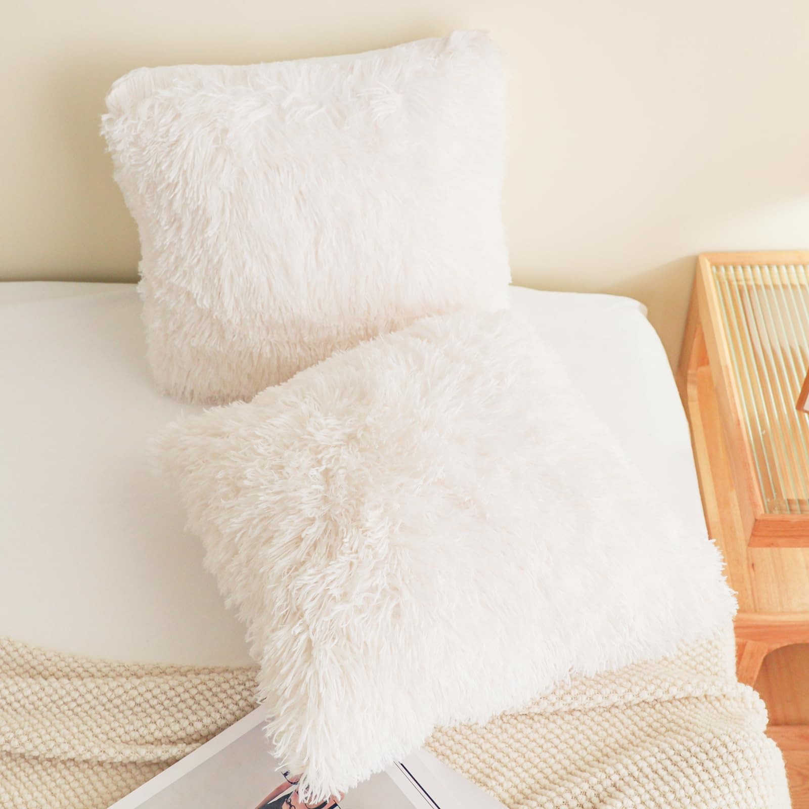 Faux Fur Throw Pillow Covers, Fluffy Soft Fuzzy Decorative Pillow Cases Cute ...