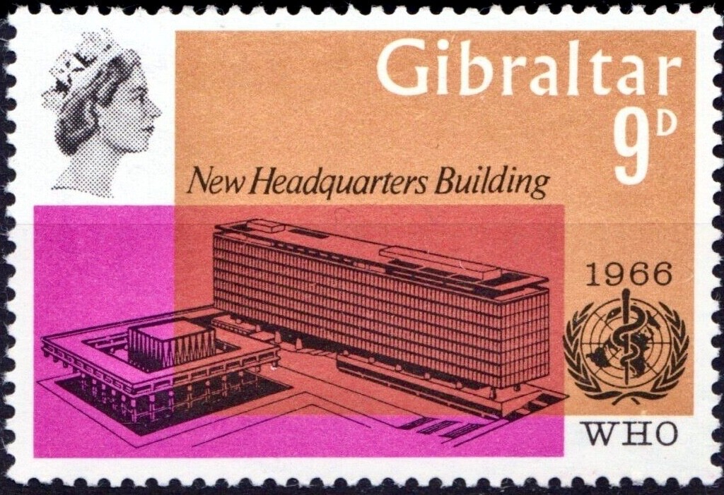 Stamp, Gibraltar 9d, Sc. 181, 1968, MNH, WHO Headquarters-Lot 508