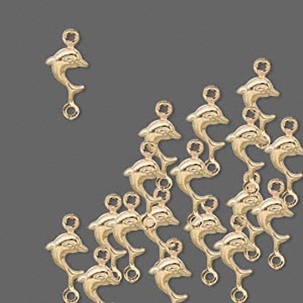 100 Small Gold Plated Brass 13x6mm Double Sided Dolphin Links *