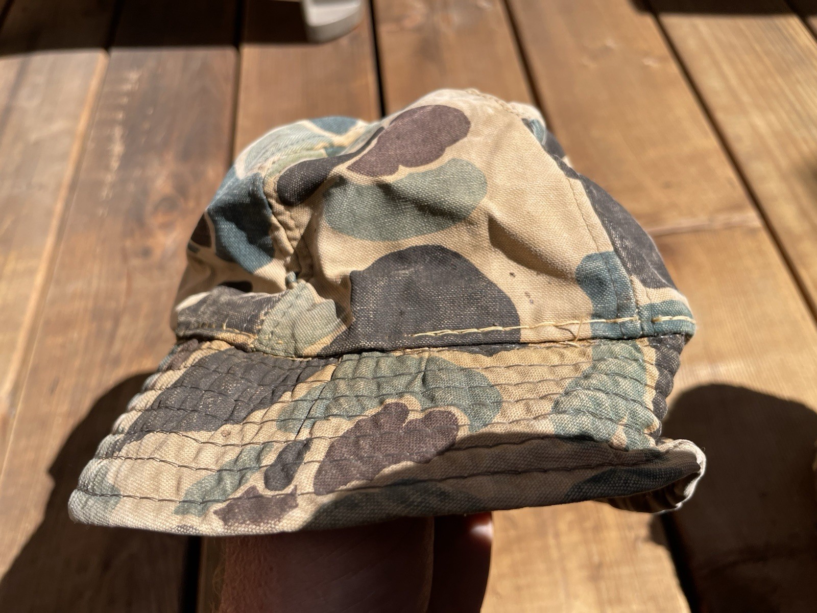 VINTAGE CAMO BUCKET HATS DUCK HUNTING 7-3/8 TO 7-1/2 DISTRESSED JONES STYLE