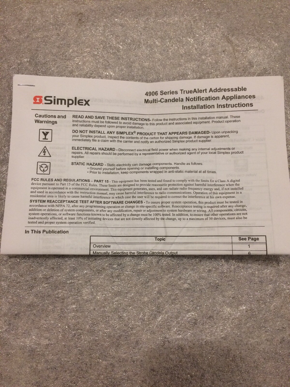 SIMPLEX 4906-9255 - S/V Addressable Multi-Candela Ceiling Mount Strobe - White