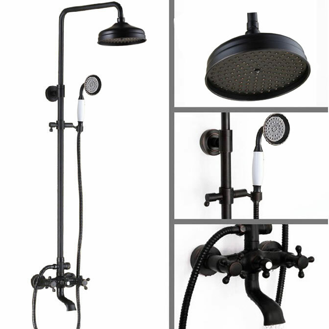 Black oil Antique Brass Bathroom Rainfall Shower Faucet Set Tub Mixer Tap 2rs020