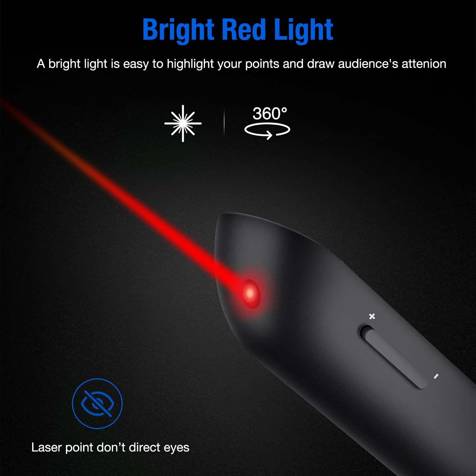 Presentation Clicker Rechargeable Compatible with Bluetooth and RF 2.4GHz Red...