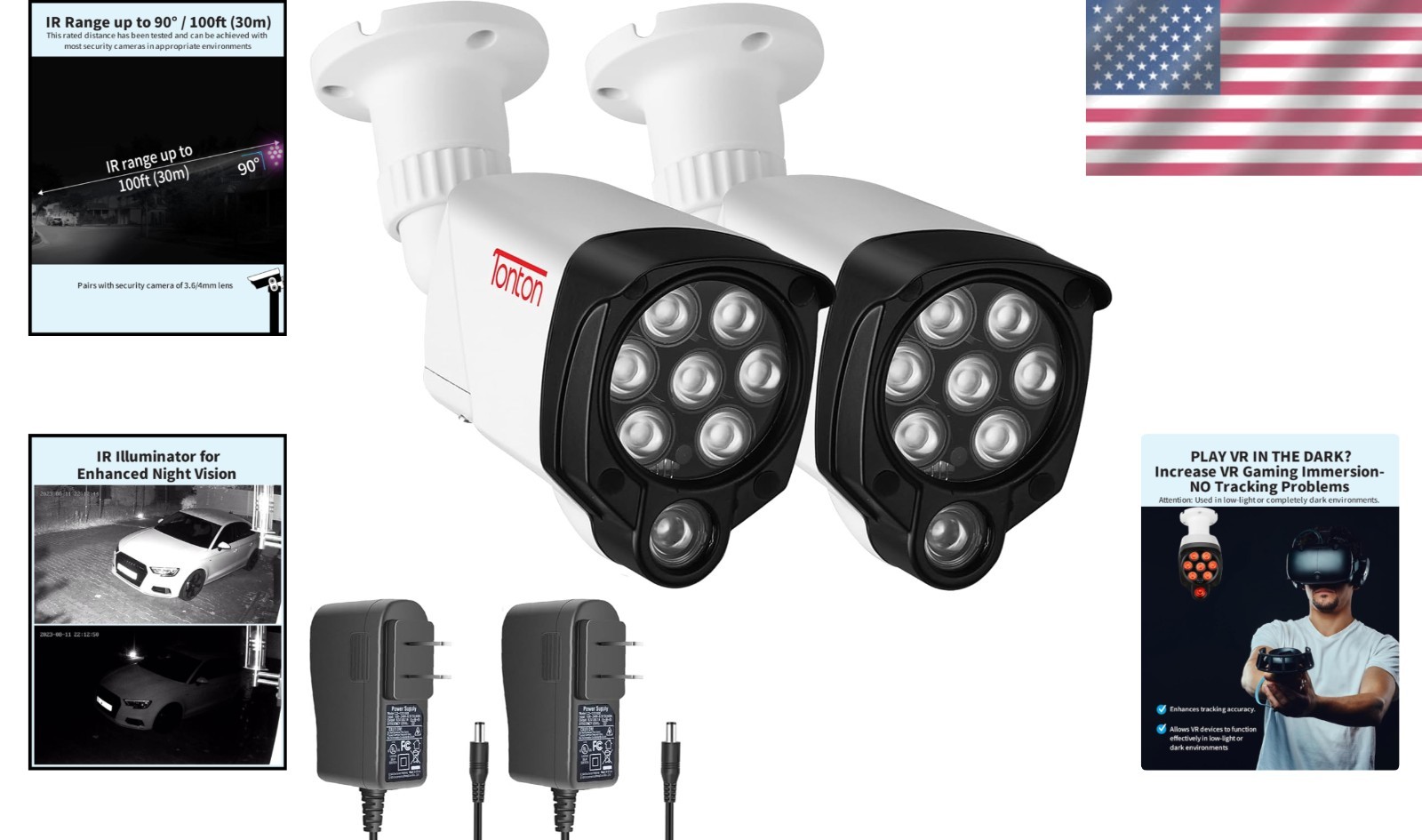 Automatic Night Vision 2-Pack Floodlights – Compatible with All Security Cameras