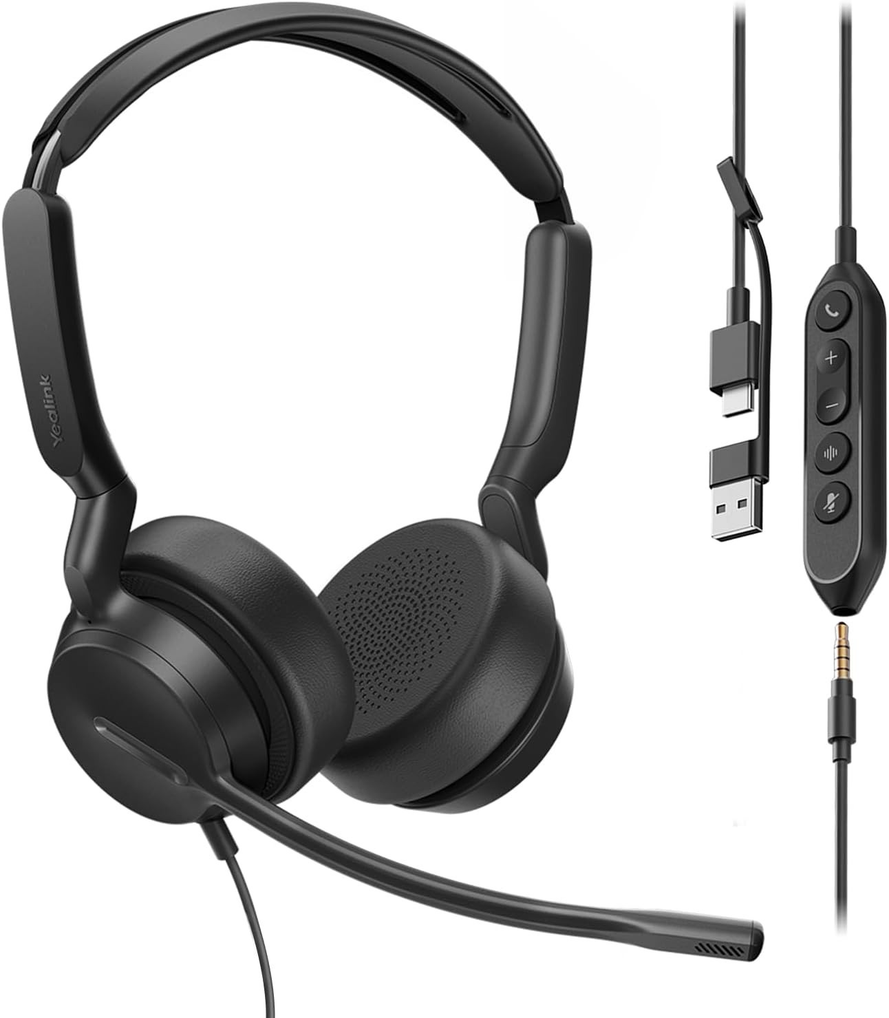 Yealink UH42 SE Wired Headset with Mic, USB-A/C & 3.5MM 7ft Cable, Teams Zoom UC