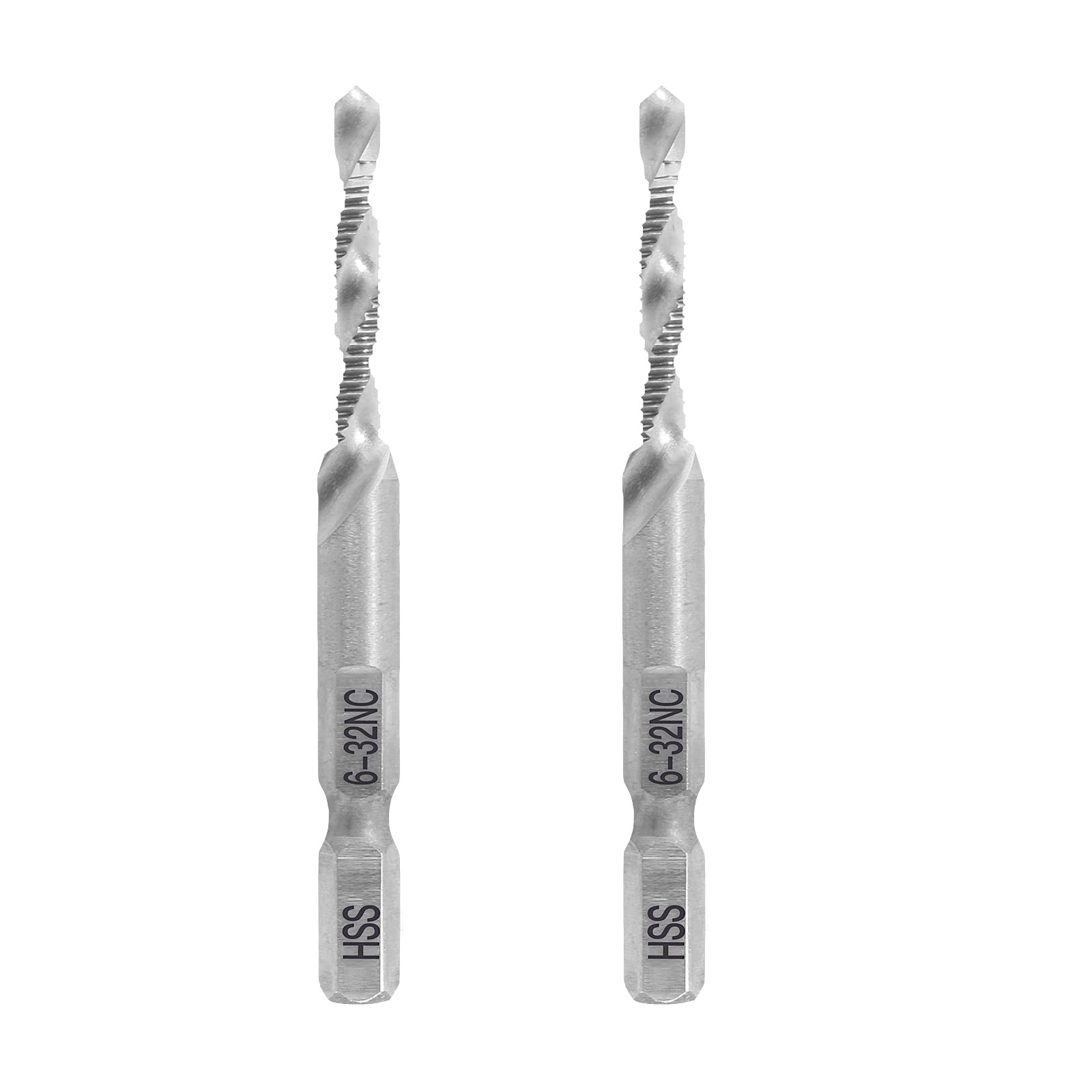 2 Pcs 6-32NC Combination Tap and Drill Bit, Multi Use Countersink Hex Bit, Si...