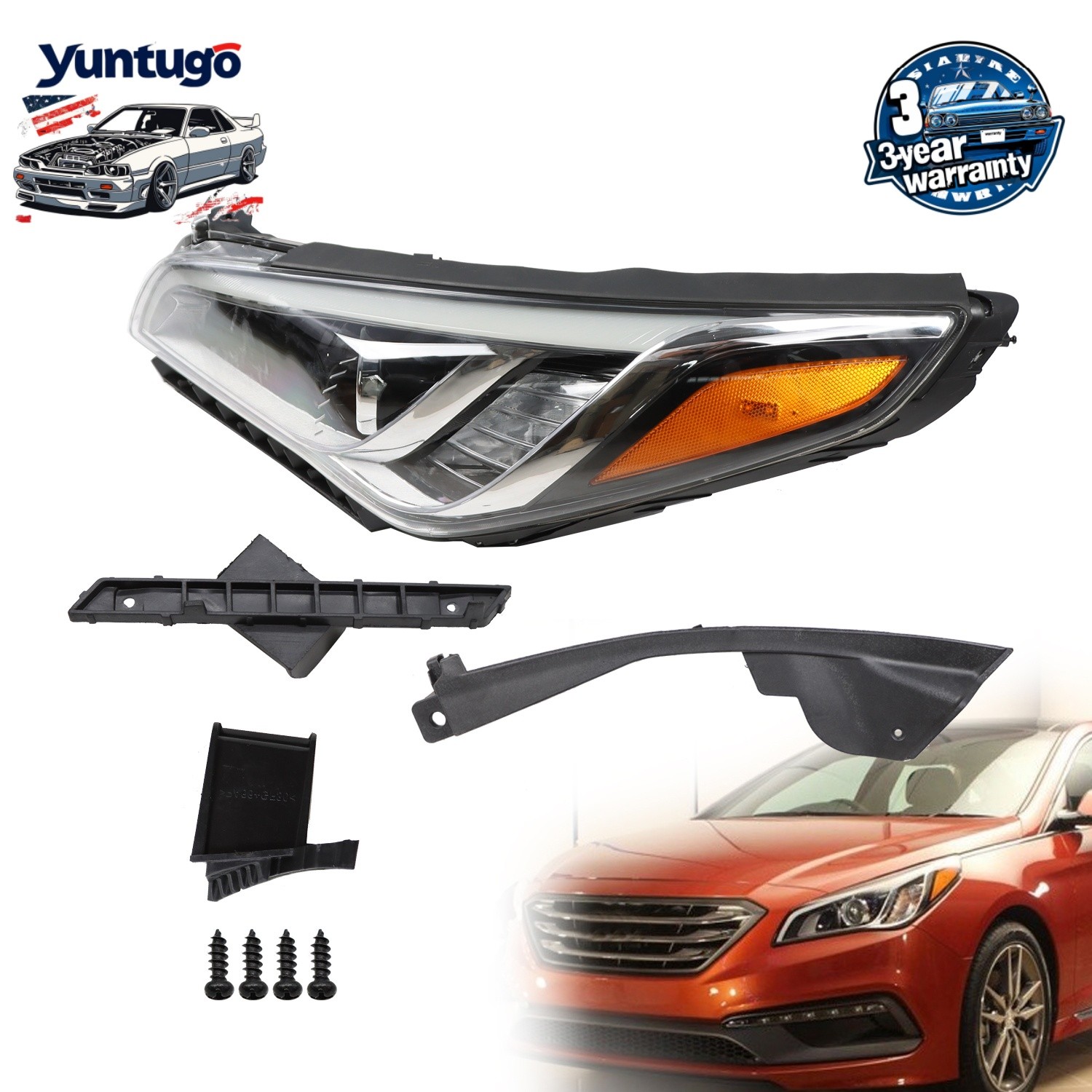 For 2015-2017 Hyundai Sonata Left/Driver SIde Halogen Headlight Assembly