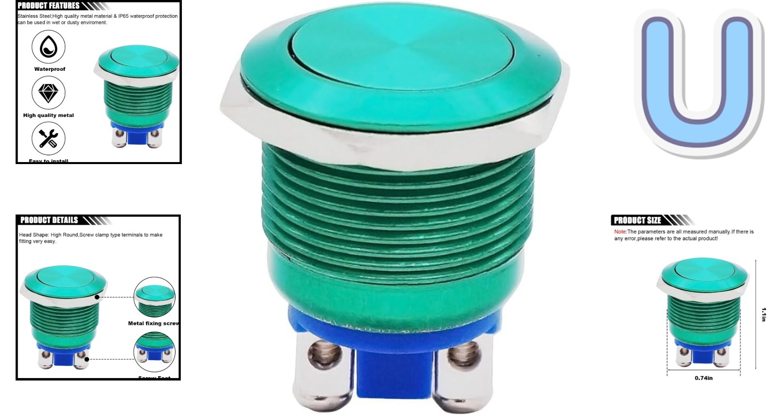 Durable Green Momentary Push Button Switch 250V AC - Ideal for DIY Projects