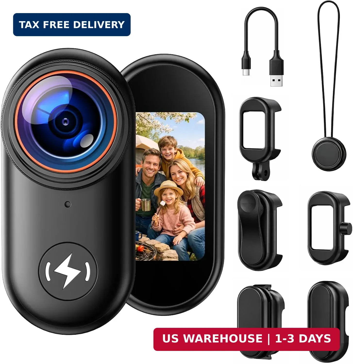 4K Mini Body Camera with 64GB Card, Thumb Action Camera Magnetic Mount 1.47" Scr