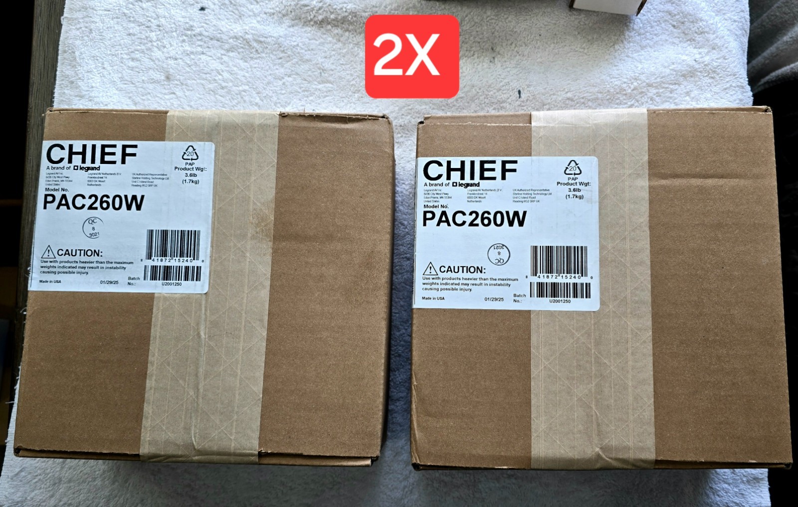 Chief PAC260W Digital Media Player DMP Wall Mount. 2-PACK. BRAND-NEW