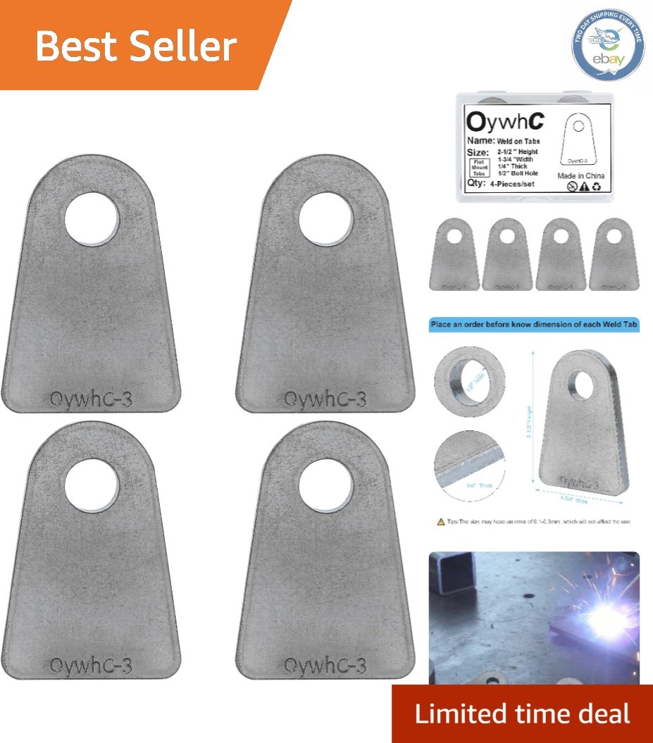 Heavy-Duty 4 Pack Weld-On Tabs with 1/2" Hole - Ideal for Automotive Projects