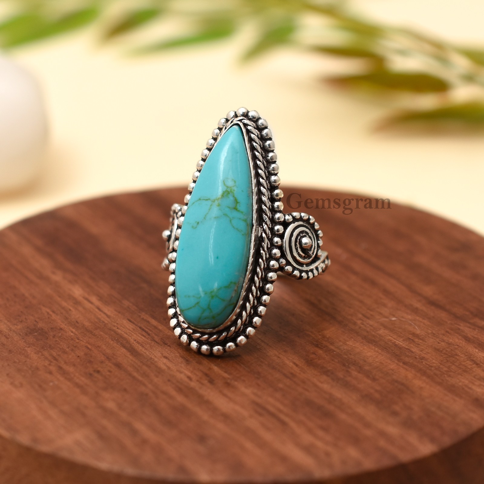 Solid 925 Sterling Silver Natural Gemstone Turquoise Handmade Women Silver Ring'