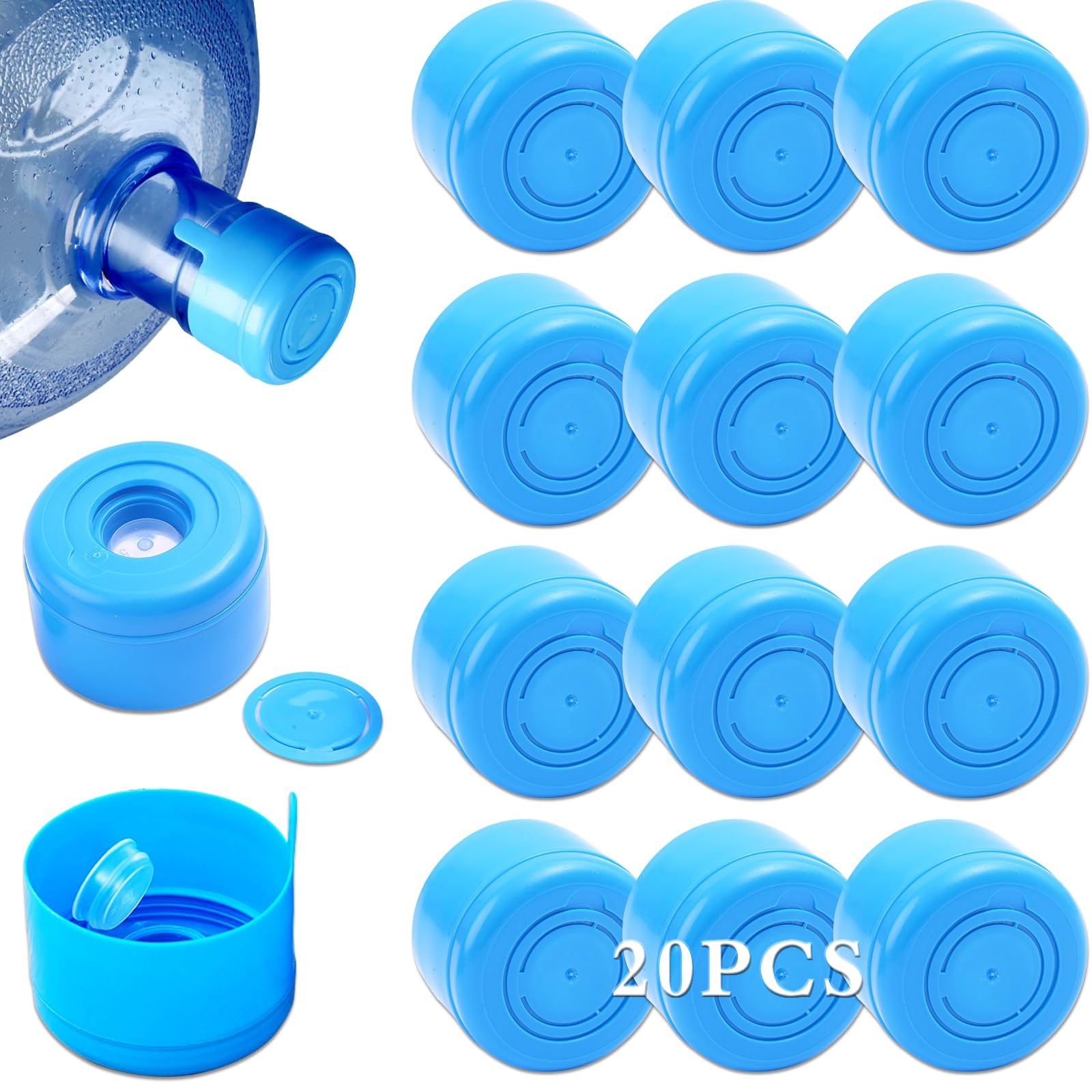20 Pcs Non Spill Caps,Reusable 55 mm 3 and 5 Gallon Water Jugs Anti-Splash Bo...