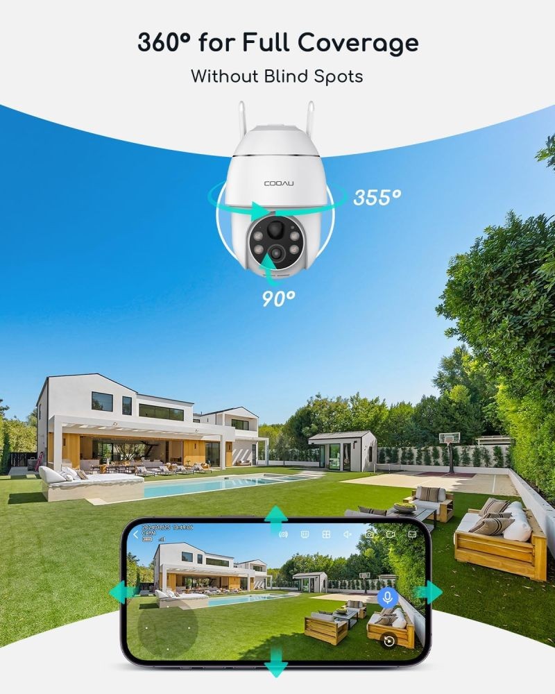 COOAU Wireless Outdoor Security Camera System 2 Solar Cameras with 4MP & 360°