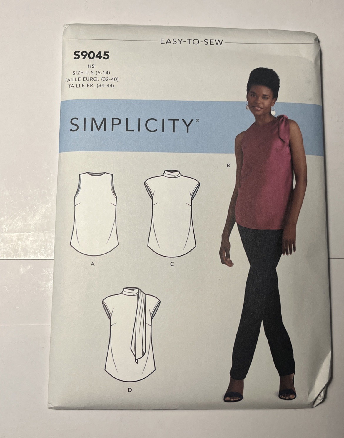 Simplicity 9045 Misses' Tops with/without Neck Ties Sz(6-14) NEW UNCUT