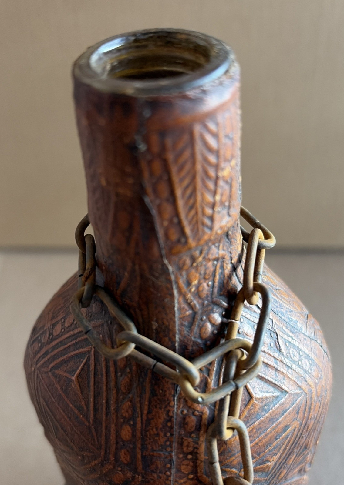 Spanish Decanter Hand Tooled Leather Scene Don Quixote De La Mancha Empty