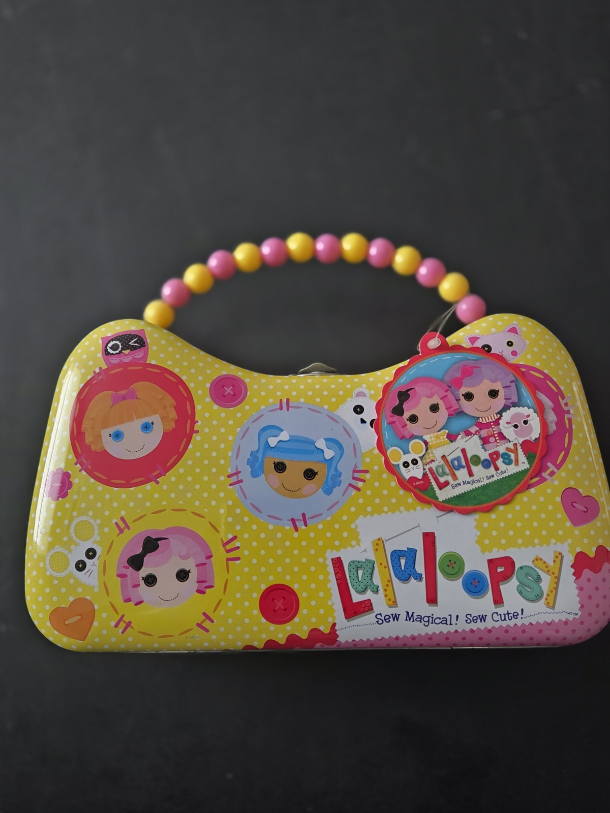 Lalaloopsy Metal Lunchbox Yellow Pink Beaded Handle Collectible