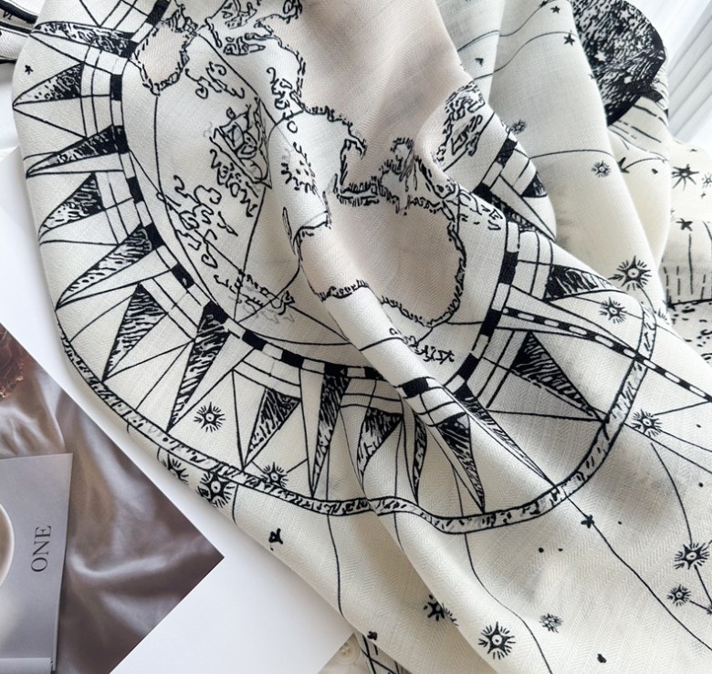 2025 Square70% Cashmere 30% Silk Constellation Print Double Face Scarf Shawl 53"