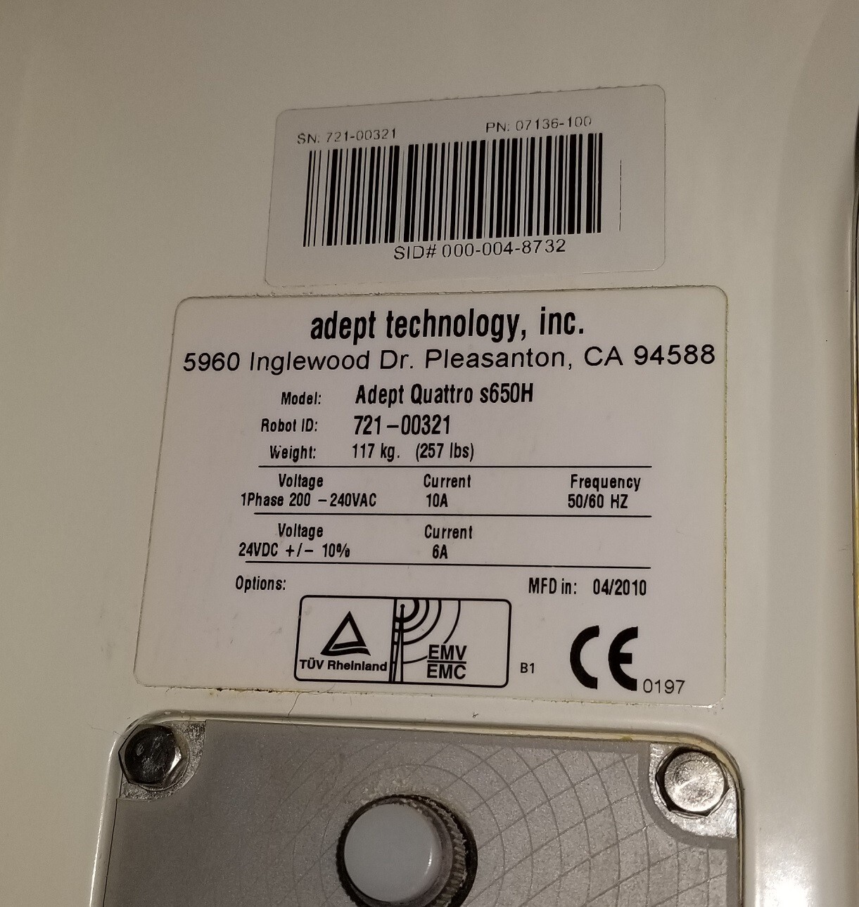 ADEPT OMRON QUATTRO PARALLEL ROBOT S650H 07136-100 SMART CONTROLLER CX 128MB