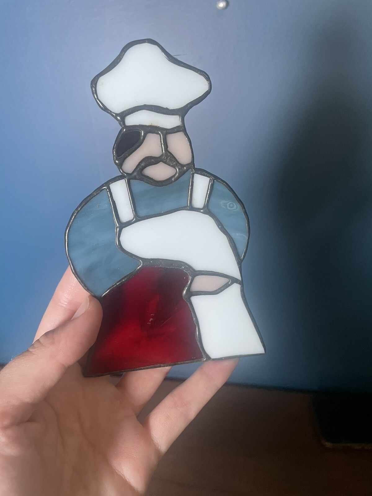 Vintage Stained Glass Sun Catcher Baker Cook Pastry Chef Cooking