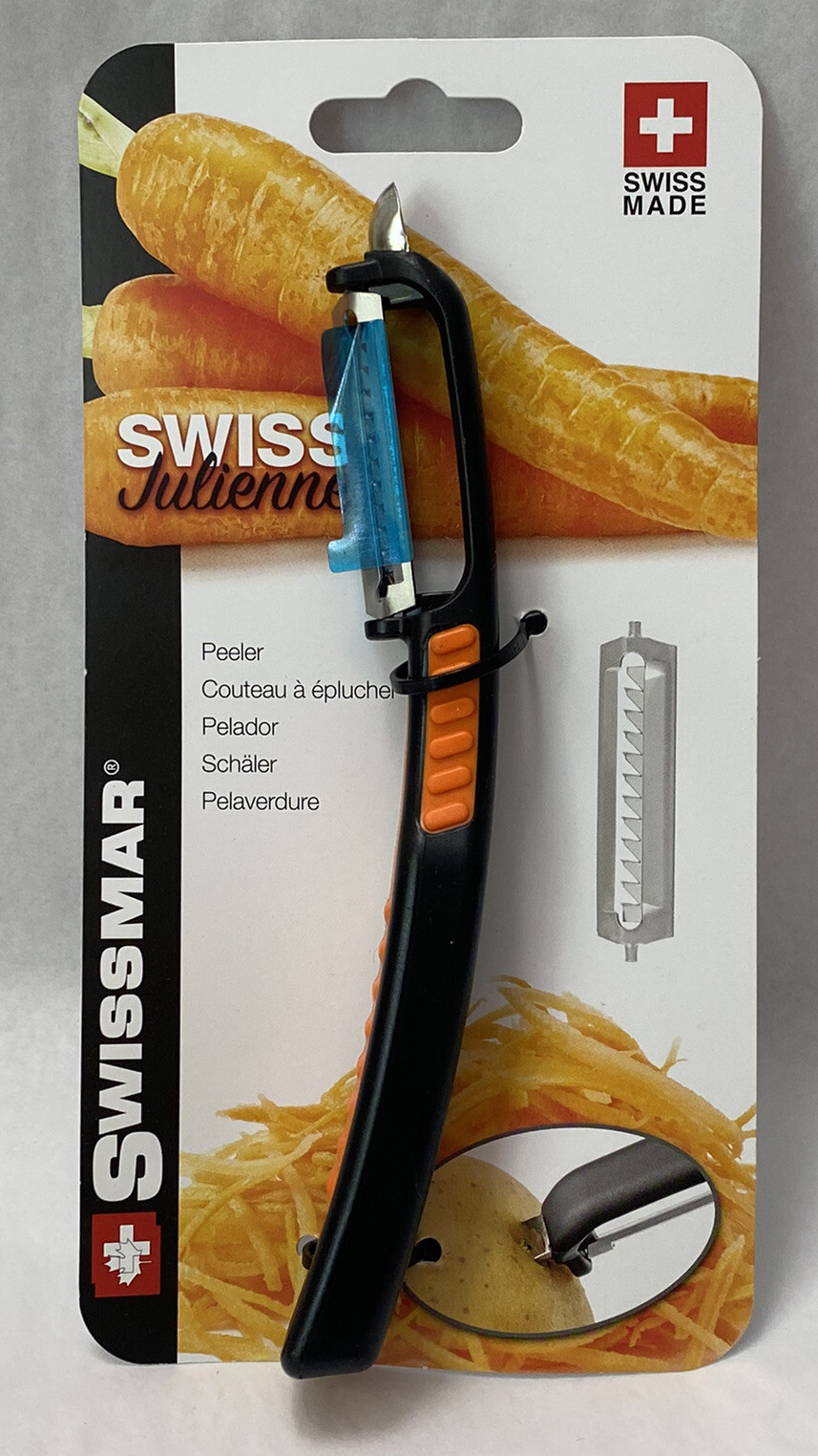 New Swissmar Swiss Julienne Peeler Orange Stainless Steel Blade  No Slip (S16)