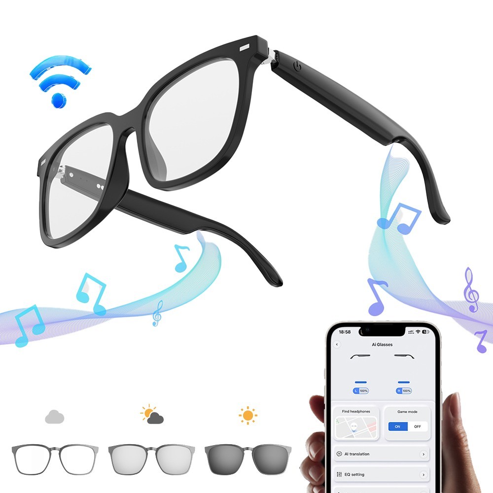 Bluetooth Smart Glasses Voice Assistant AI Translate Travel Sports for Men Women