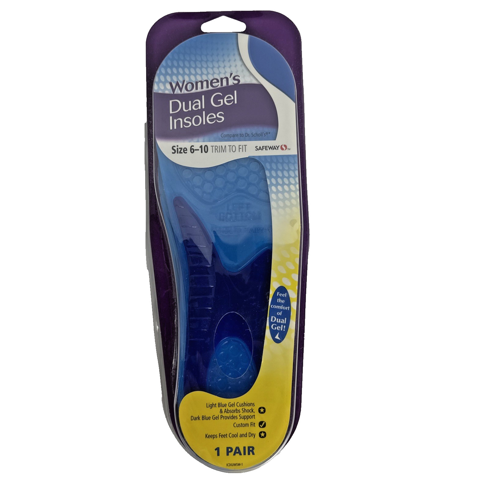 Safeway Brand Women's Comfort Dual Gel Insoles (Size 6-10) New In Package