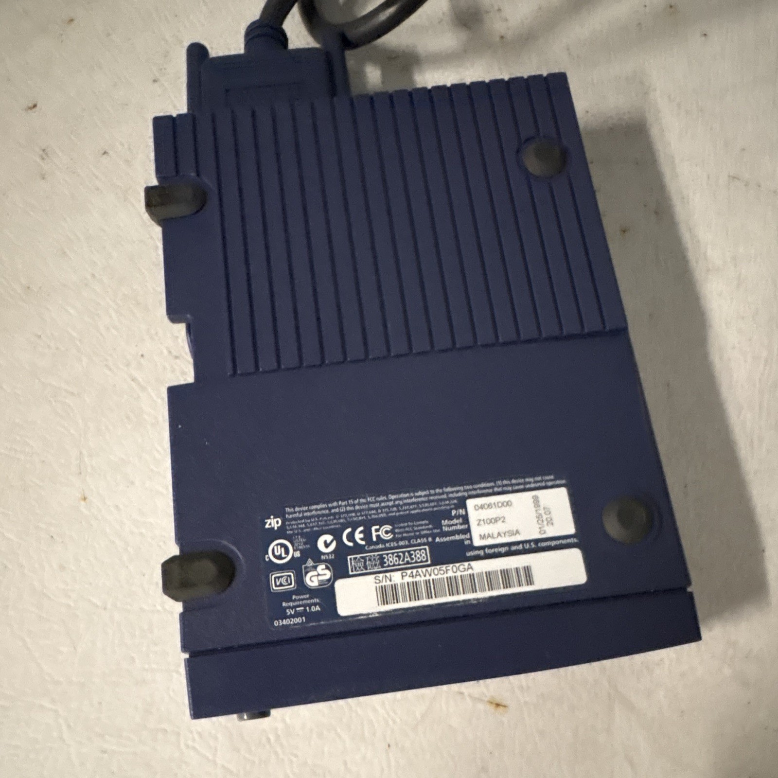 Iomega Zip 100 100MB External Parallel Zip Drive Z100P2 Blue MPN 04061D00