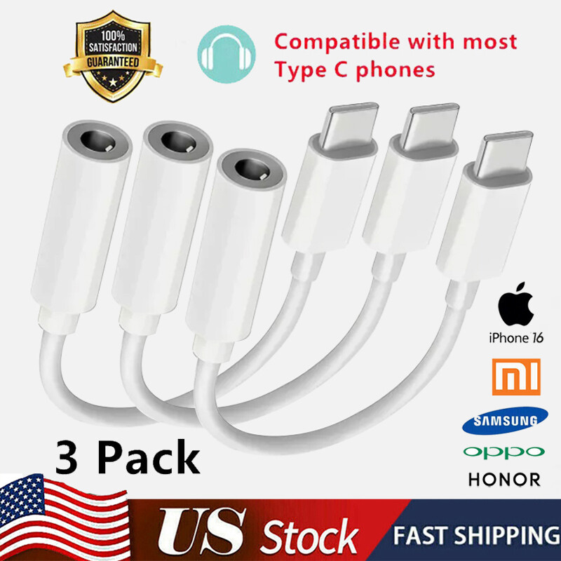 USB-C Type C Adapter to 3.5mm Aux Jack Headphone Cord For iPhone16/Android/Honor