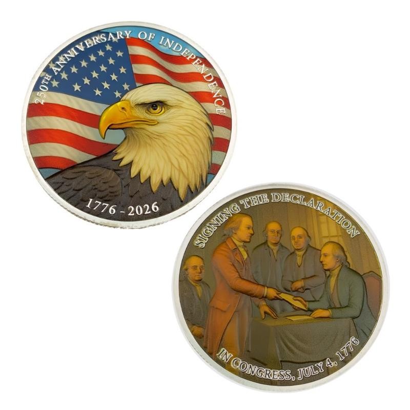US 250th Anniversary of Independence Challenge Coin Silver Coin Gift Bald Eagle