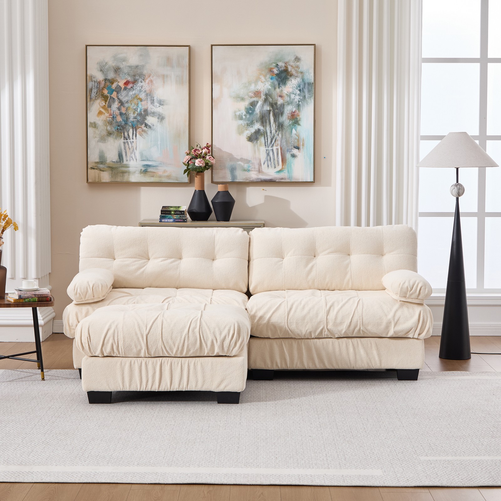 Modular Sectional Sofa Cloud Couch, Deep Seat L Shaped Couch with Ottoman,So