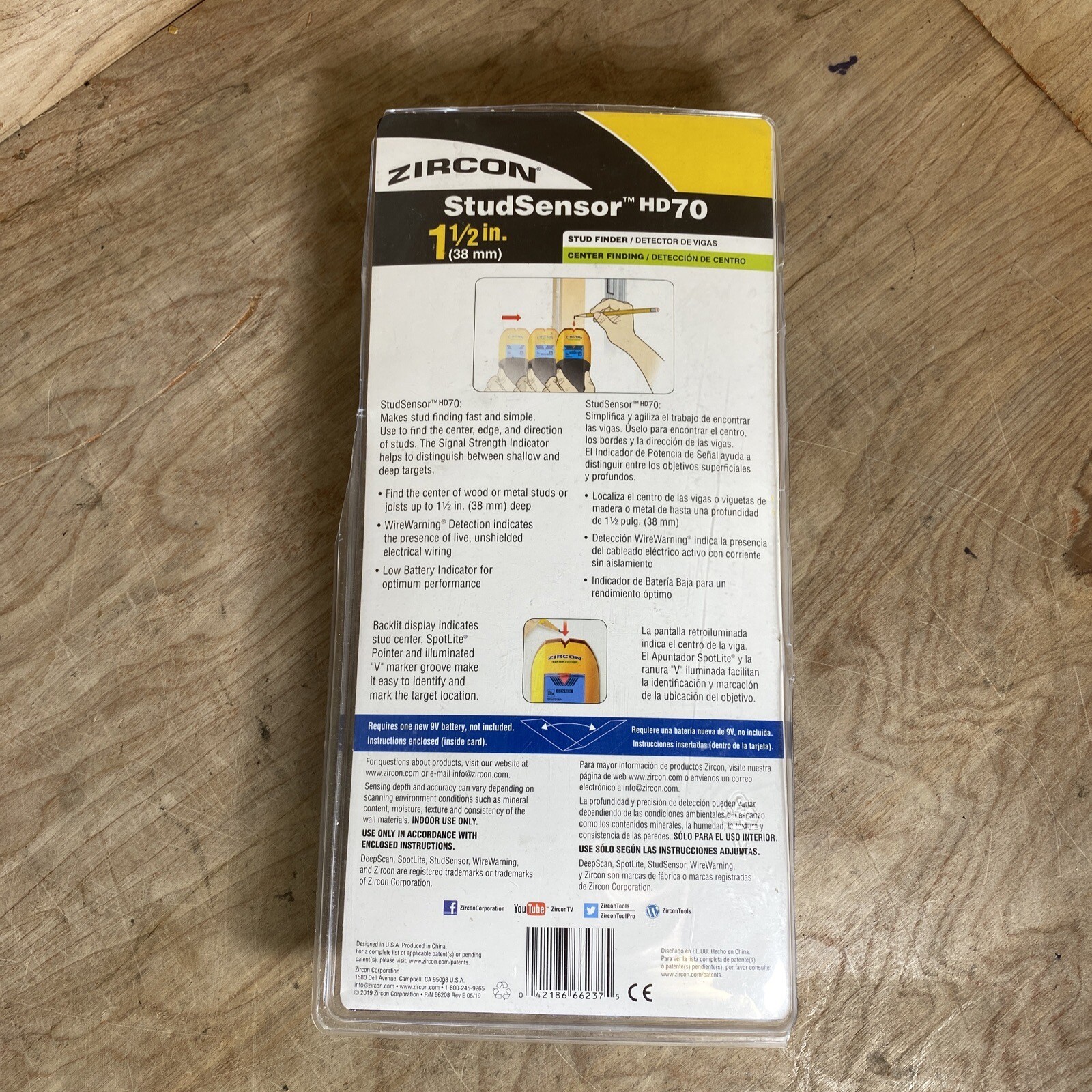 Zircon StudSensor HD70 Stud Finder with Wire Warning