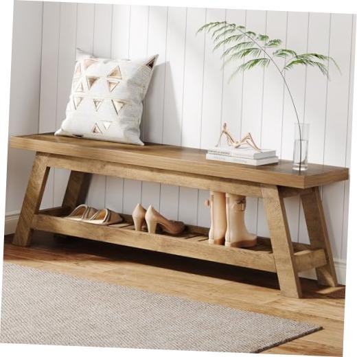 Tribesigns 55" Entryway Bench with Shoe Storage, Wood Bench Seat | Large 2