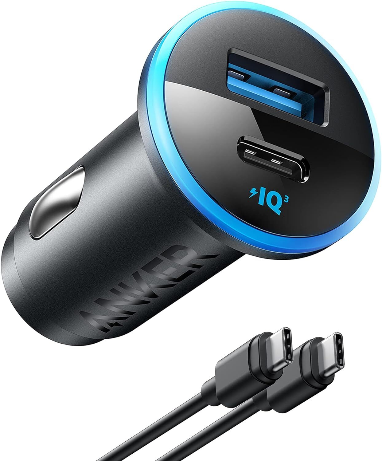Anker USB C Car Charger Adapter 52.5W 2-Port Cigarette Lighter + 30W USB-C Cable