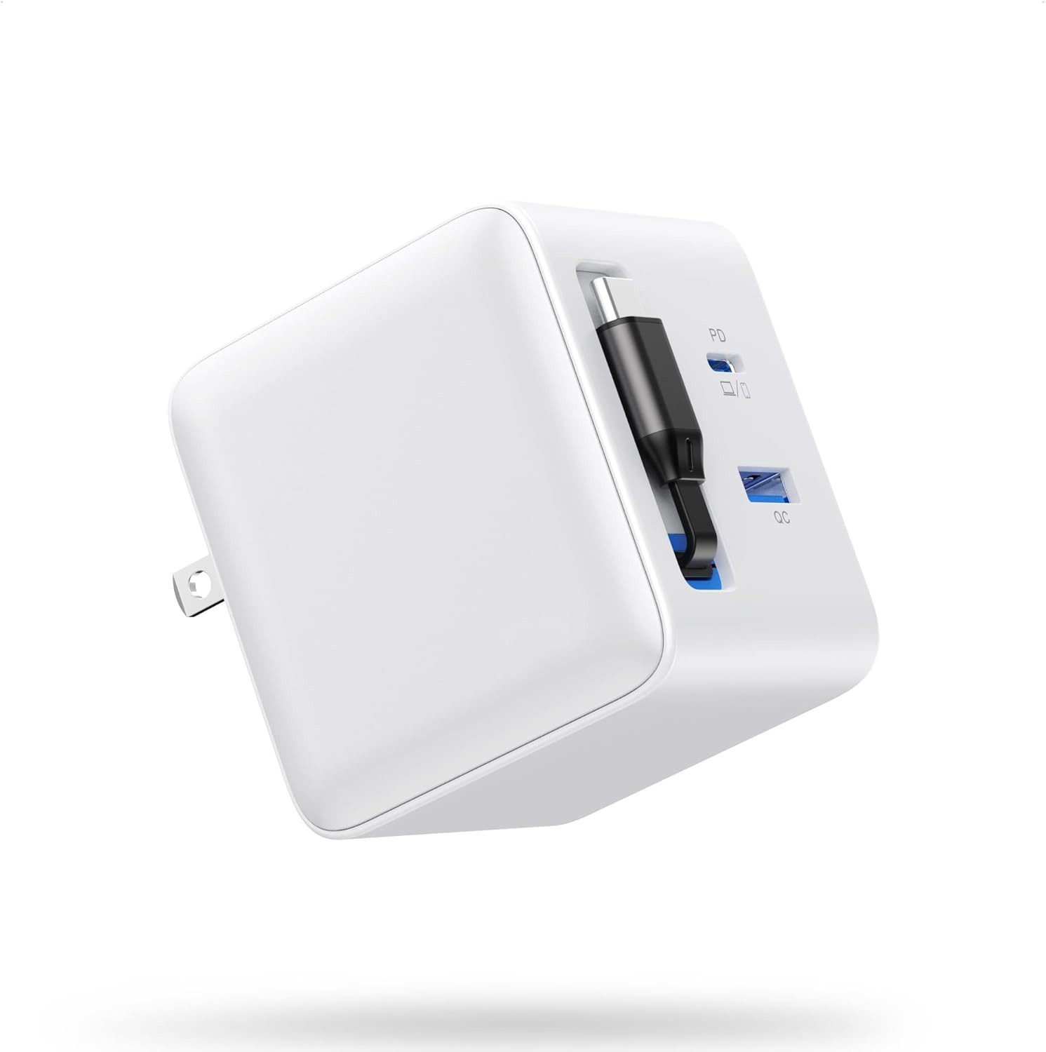 65W 3 in 1 Retractable USB-C Fast Charger PD PPS Wall Charger With Dual Ports