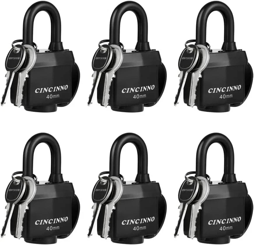 Padlocks Keyed Alike for Outdoor use, Pack of 6, Laminated Steel Lock Black