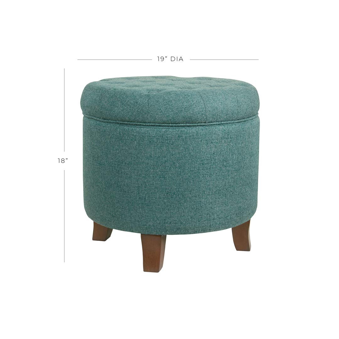 by Kinfine Fabric Upholstered Round Storage Ottoman - Button Tufted Ottoman w...