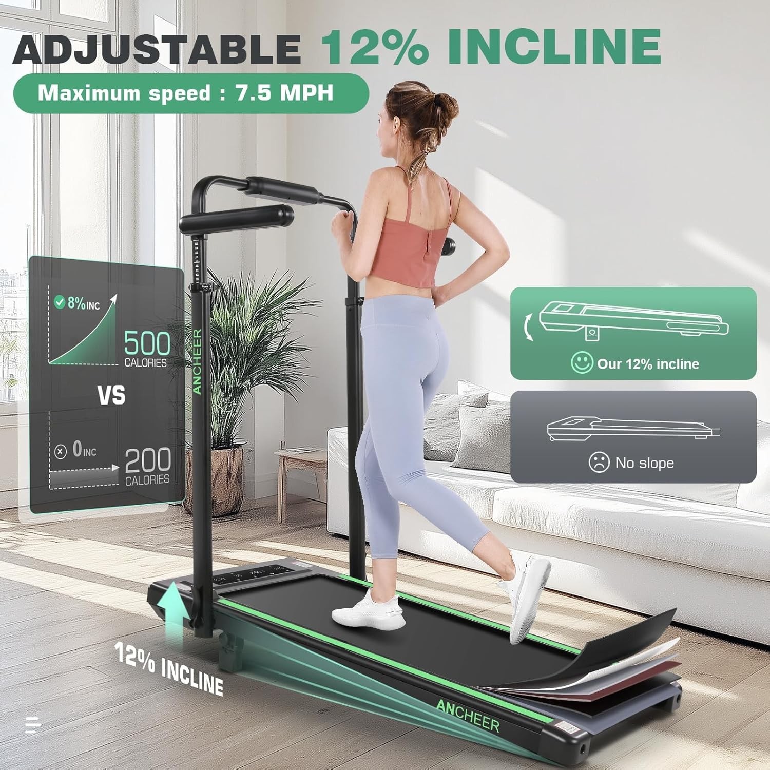 3.5HP Walking&Running Treadmill with Desk, 12% Incline Foldable Treadmill Home📚