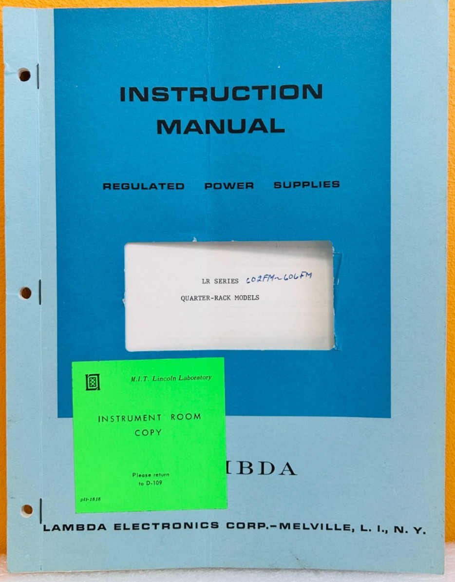 Lambda IM-LR60 Series Quarter-Rack Models Regulated Power Supplies Instr Manual.