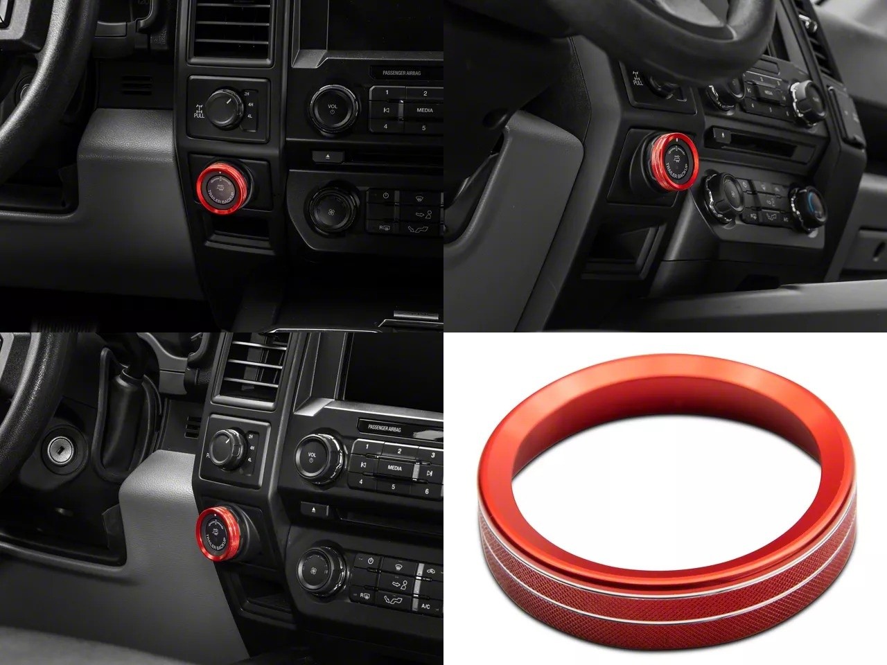 RedRock Trailer Button Knob Cover Trim Red Compatible For 2015-20 F-150