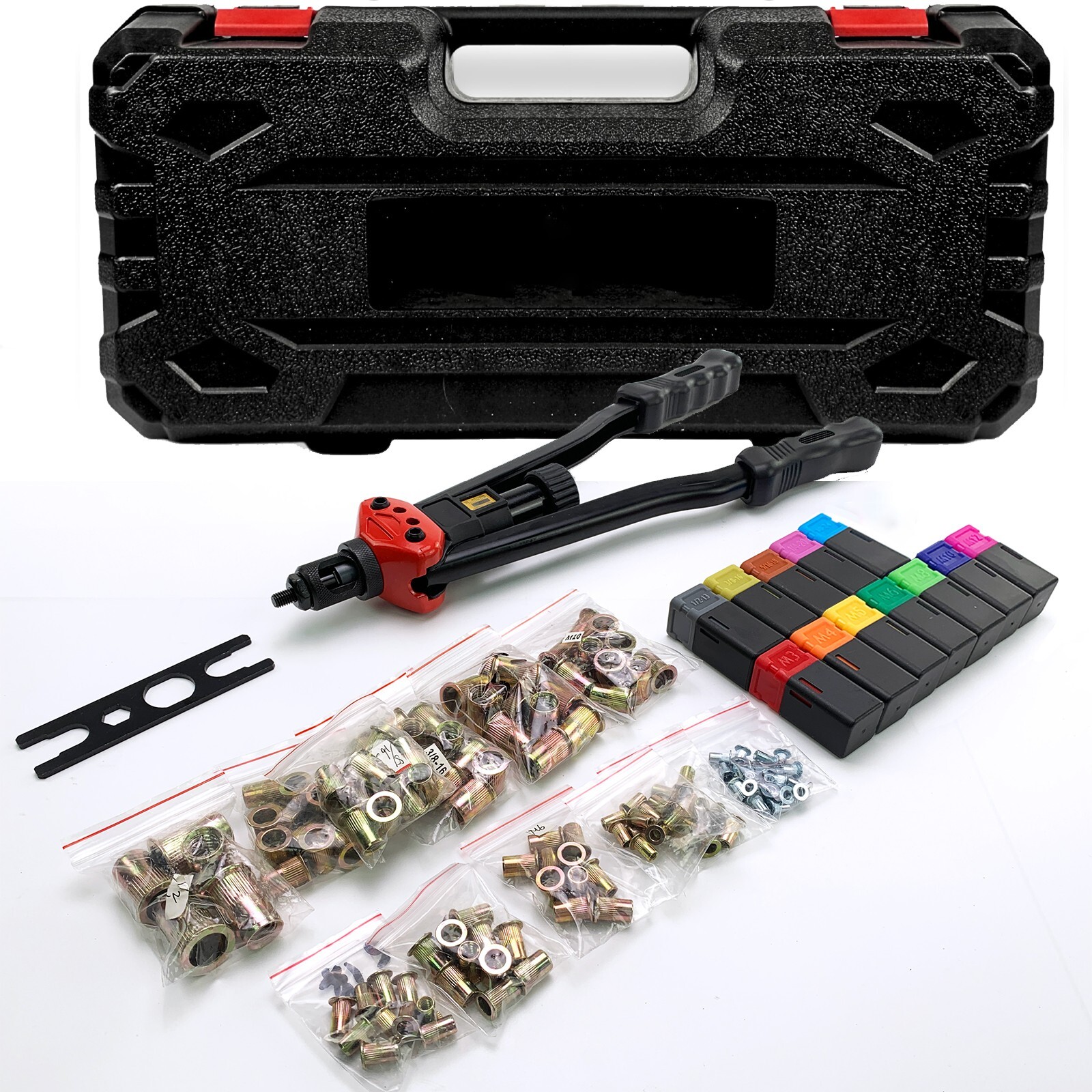Rivet Nut Tool 16" Rivnut Tool Kit 12 PCS Metric & SAE Mandrels 175PC Rivet Nuts