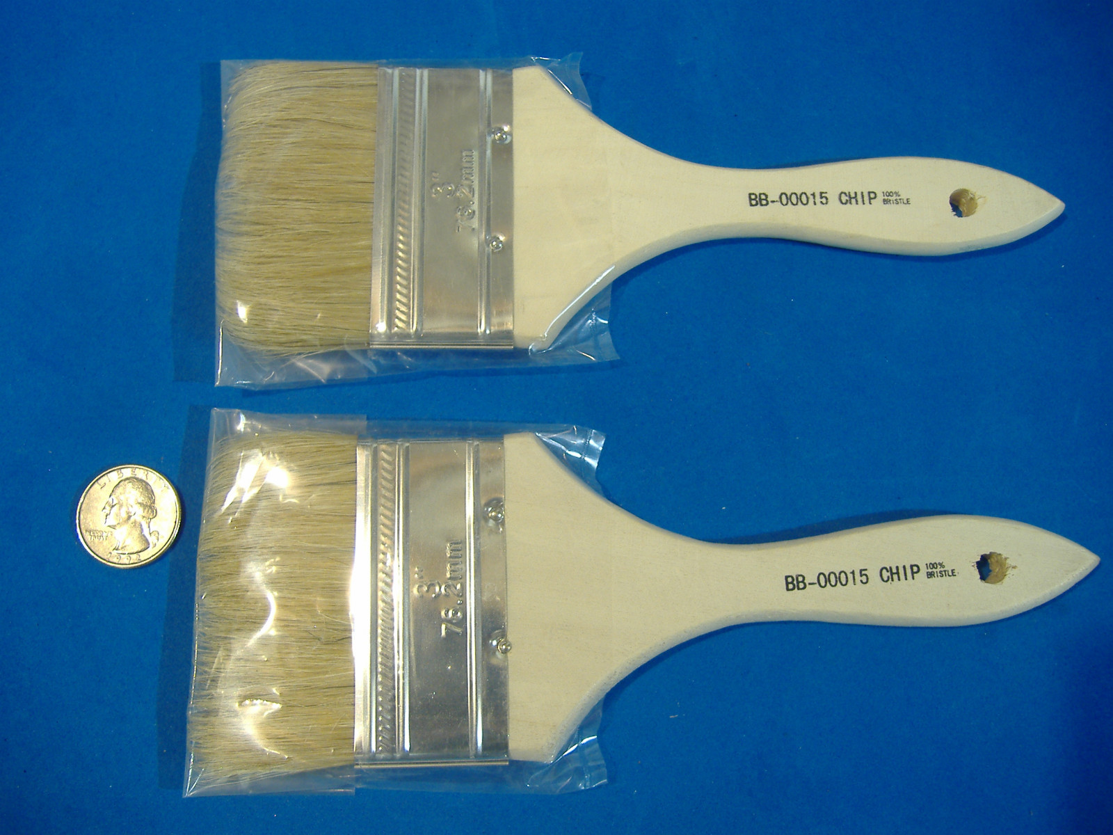 LOT OF TWO 3"  WHITE CHIP BRUSH PAINT STAIN CRAFT HOBBY GLUE DETAIL DISPOSABLE