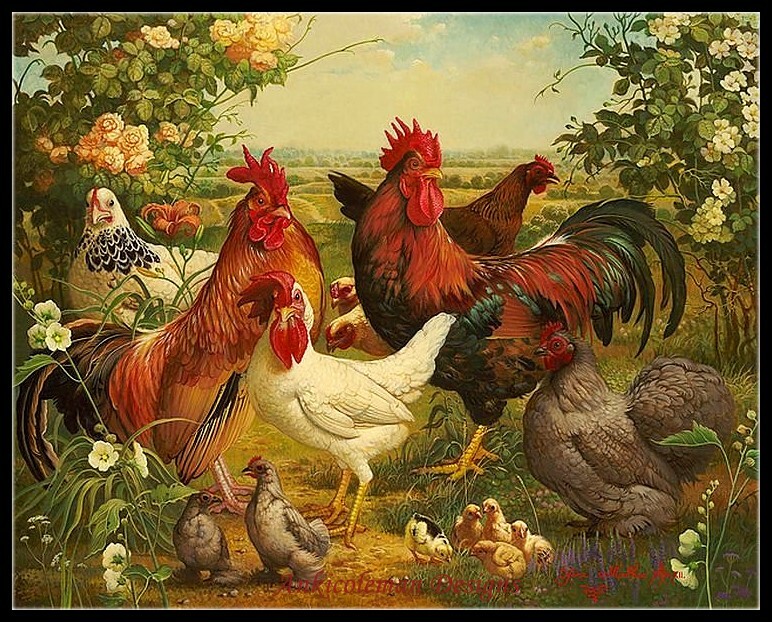Poultry Yard - DIY Chart Counted Cross Stitch Patterns Needlework DMC Color